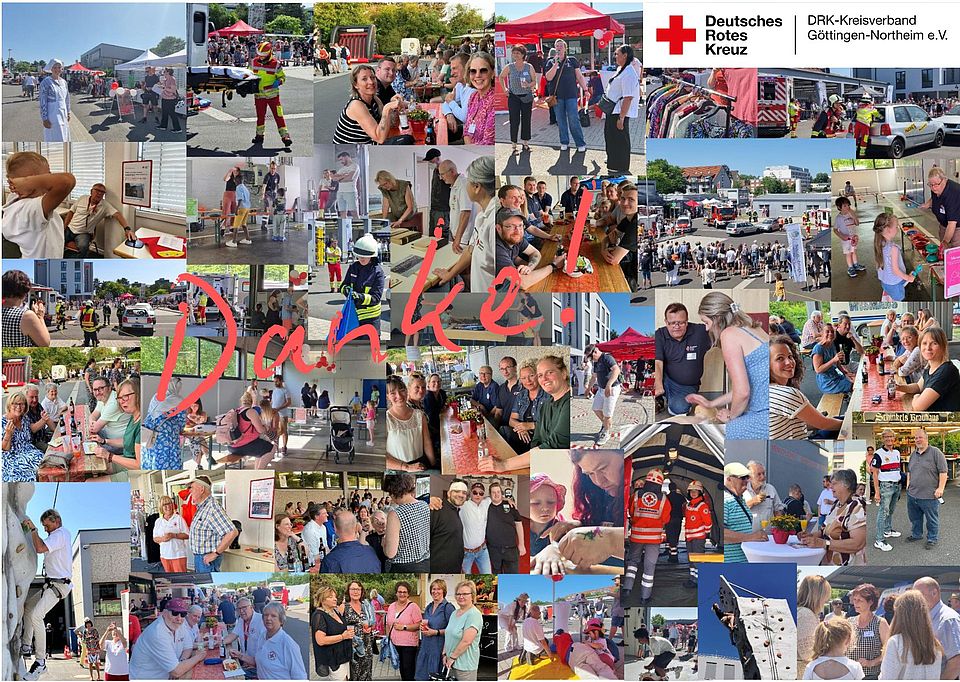 Danke Collage Jubiläum Eine Collage von Bildern von der Veranstaltung zum 75. Jubiläum des Kreisverbandes